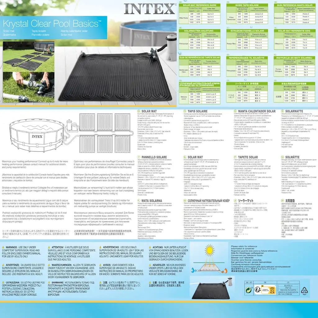 INTEX Tappetino Solare Termico in PVC 1,2x1,2 m Nero 28685 91056