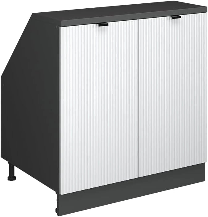Mobile sottotetto Rion, Ondulazione bianca, 80 x 81.6 cm con 2 porte, carcassa 60 cm profondità, adatto per il salvaspazio sotto tetti spioventi