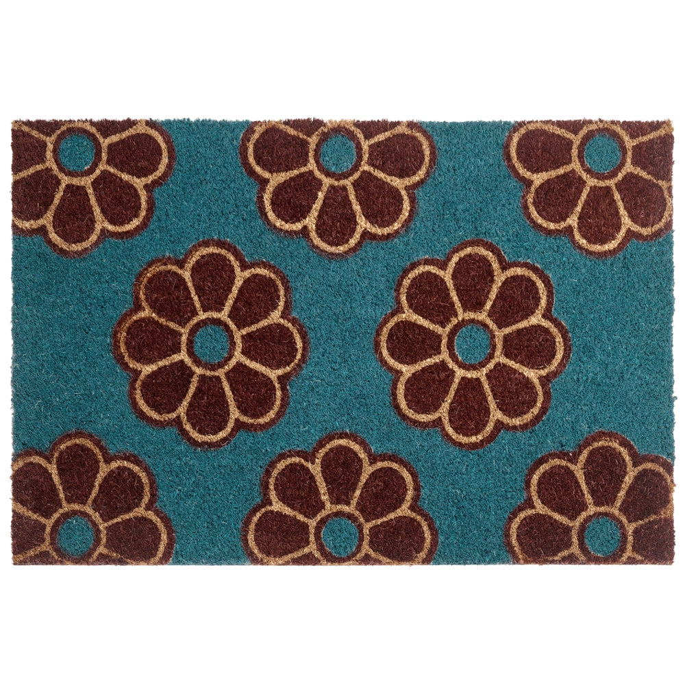 Zerbino in fibra di cocco tappetino blu con fondo in gomma 40 x 60 cm Antiscivolo Decorativo Motivo floreale Zerbino di benvenuto