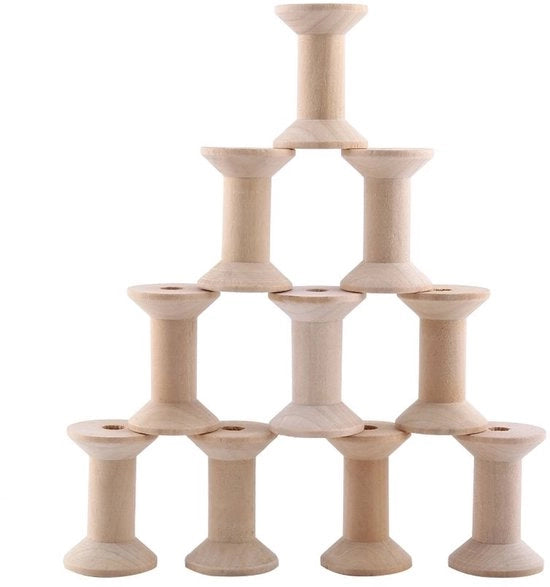 Set di Naaigaren in Legno da 10 Stuks - Spazzole in Legno - Supporto per Filo di Naaigare - Dimensioni 47 x 31 mm - Diametro Foro 6,8 mm - Per Bambini e Decorazione - Spazzole a Filo