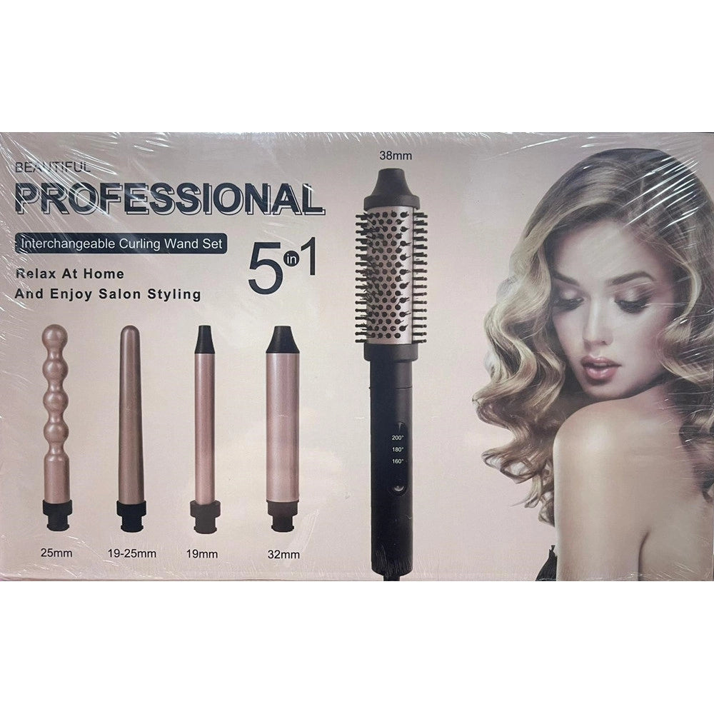 Trade Shop - Set Professionale 5in1 Arricciacapelli Spazzola Ricci Accessori Intercambiabili Styling -