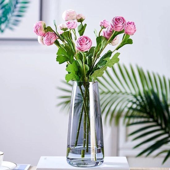 Vaso da Tavolo in Vetro Grigio - Vasche Decorative per Arredamento Moderno - Vaso per Pampas - Vasche Decorative per Decorazione Estetica - Vasche in Vetro per Matrimoni - Grande Vaso per Tulipani - Tavolo da Pranzo - Salotto