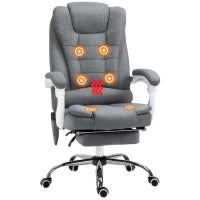 Poltrona da Ufficio con Telecomando e 6 Punti di Massaggio, in Tessuto misto velluto e lino, 67x79x111-121 cm, Grigio