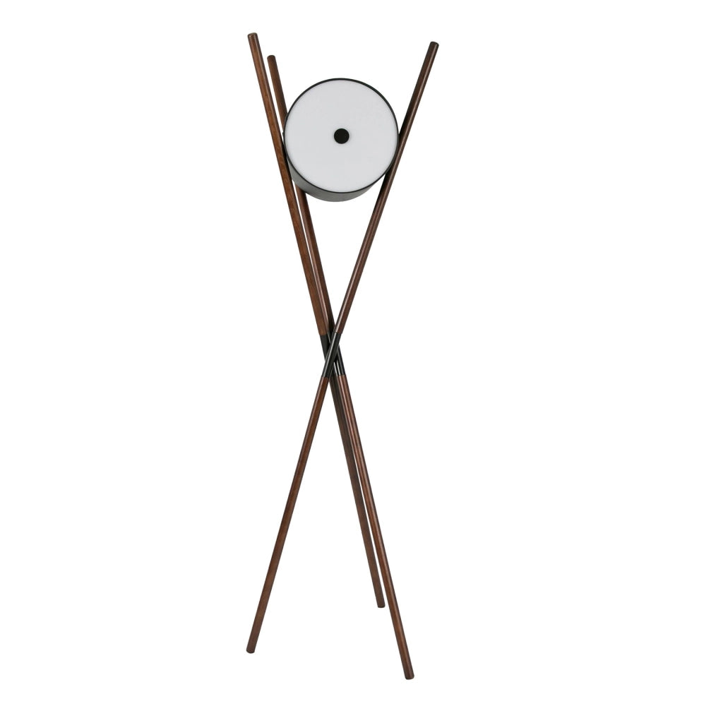 Lampada da terra in legno rivestita in similpelle nera e noce scuro