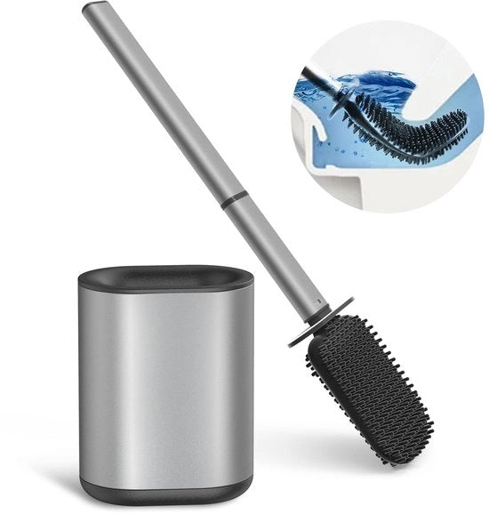 Set di spazzolino WC in silicone con supporto in acciaio inossidabile flessibile con supporto da parete senza foratura per bagno