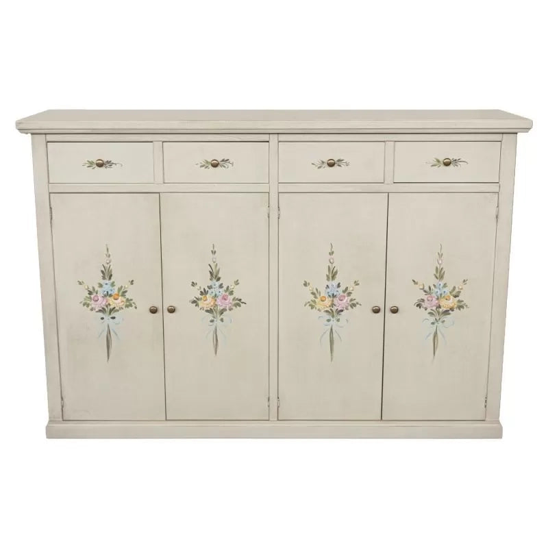 Credenza legno 4 porte 4 cassetti shabby bianco anticato decorato 160x40x110 - Mobili 2G