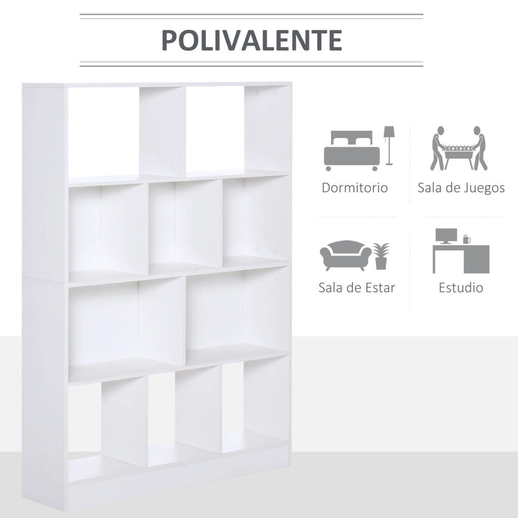 Libreria 4 Livelli 10 Scomparti ¨C zephmum ¨C Bianco 100x24x140