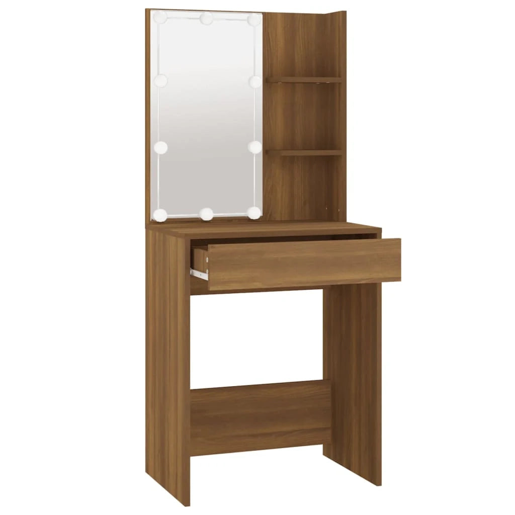 Toeletta tavolo da trucco di design mobile da camera da letto con illuminazione a LED rovere 60 x 40 x 140 cm marrone 02_0006346