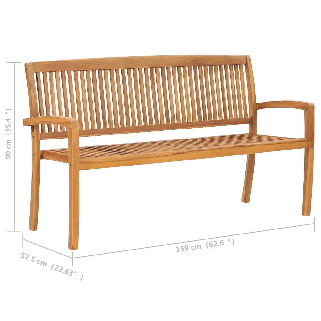 Panca da giardino mobili da esterno per patio panca da terrazza impilabile con cuscino 159 cm legno massello di teak 02_0011703