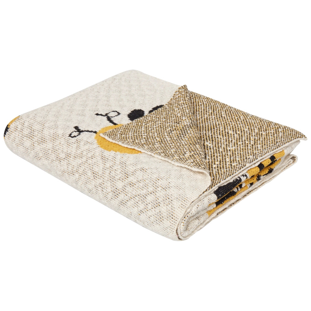 Coperta per bambini in cotone grigio 130 x 180 cm Lancio per il letto Accogliente motivo api Camera da letto Camera dei bambini Design moderno