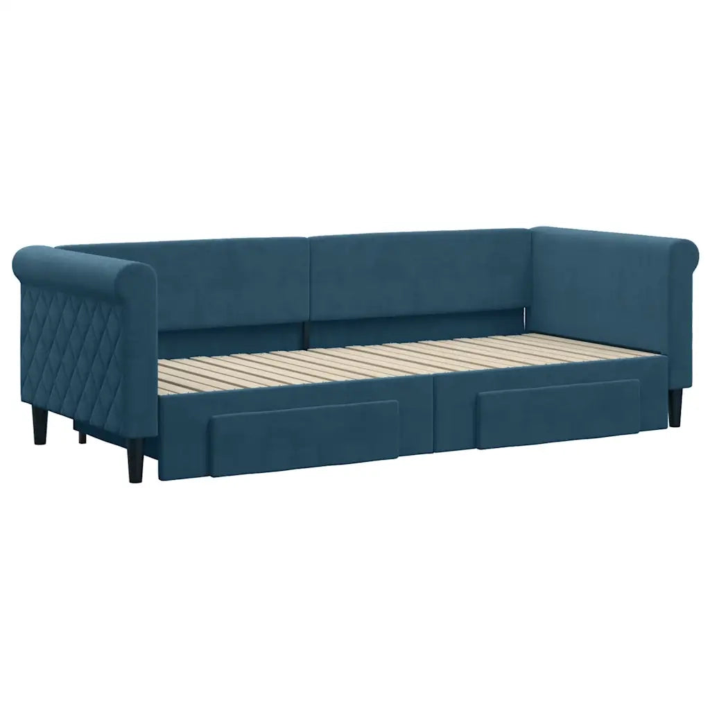 Divano Letto Estraibile con Cassetti Blu 80x200 cm in Velluto 3197811