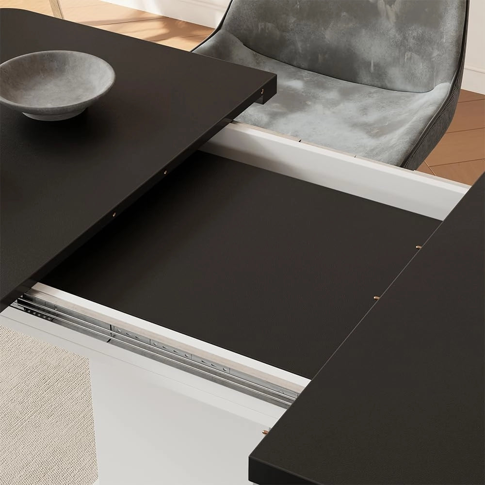 tavolo da pranzo allungabile Fenaro, Nero/bianco, 120 x 80 cm con scomparti aperti, estendibile per l'adattamento a diverse dimensioni del tavolo