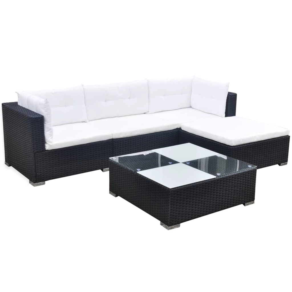 Set di mobili da giardino mobili da esterno 5 pezzi con cuscini resina intrecciata nera 02_0016495