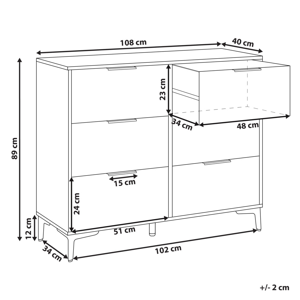 Cassettiera Beige MDF 6 Cassetti Gambe in metallo Maniglie Scanalate Frontali Design Moderno Camera da letto Soggiorno