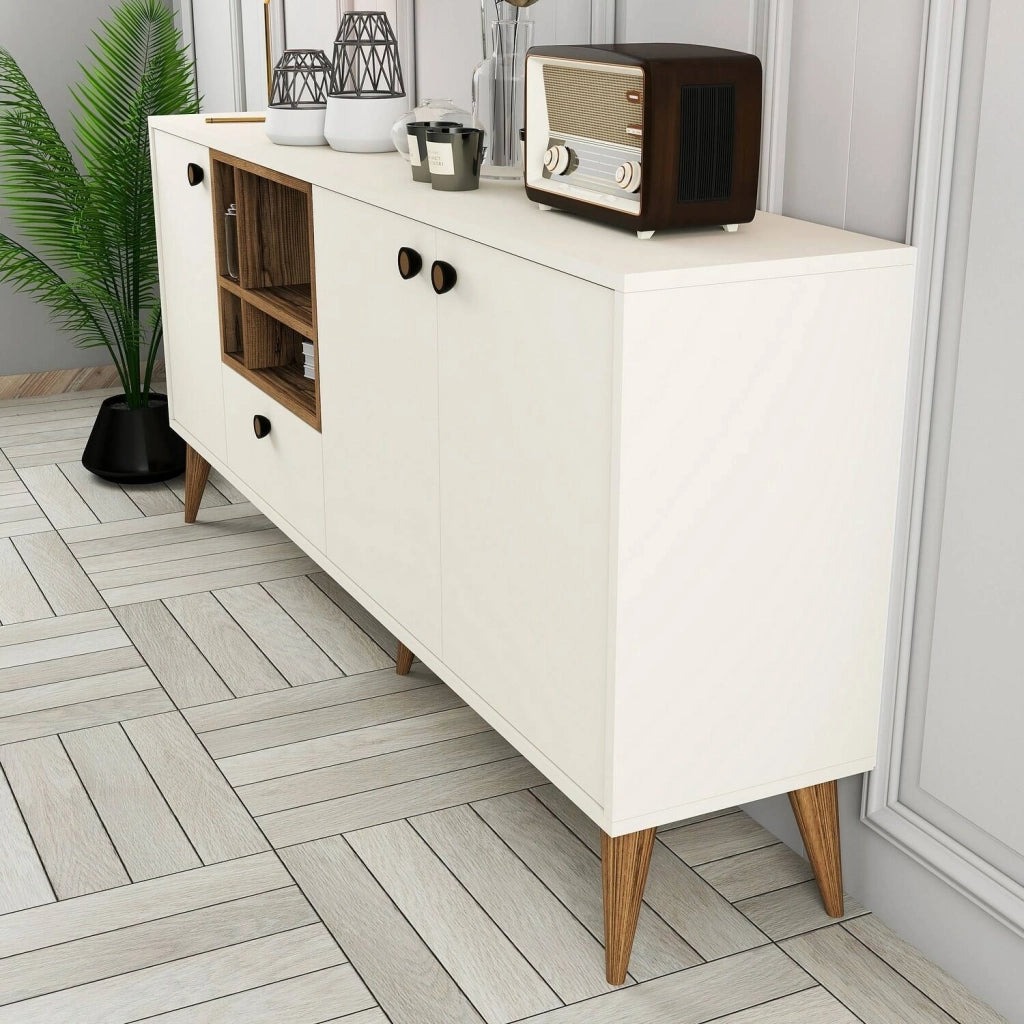 Madia Lucertola, Credenza 4 Ripiani, 180x35x81h cm Bianco Crema