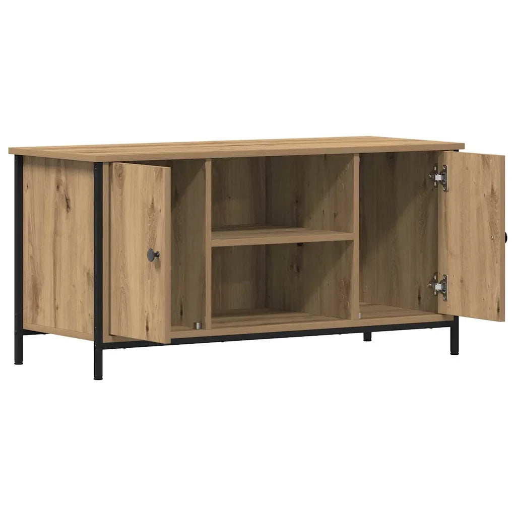 Mobile TV rettangolare moderno con ripiani 100 x 40 x 50 cm realizzato in legno di rovere composito artigianale 02_0051821