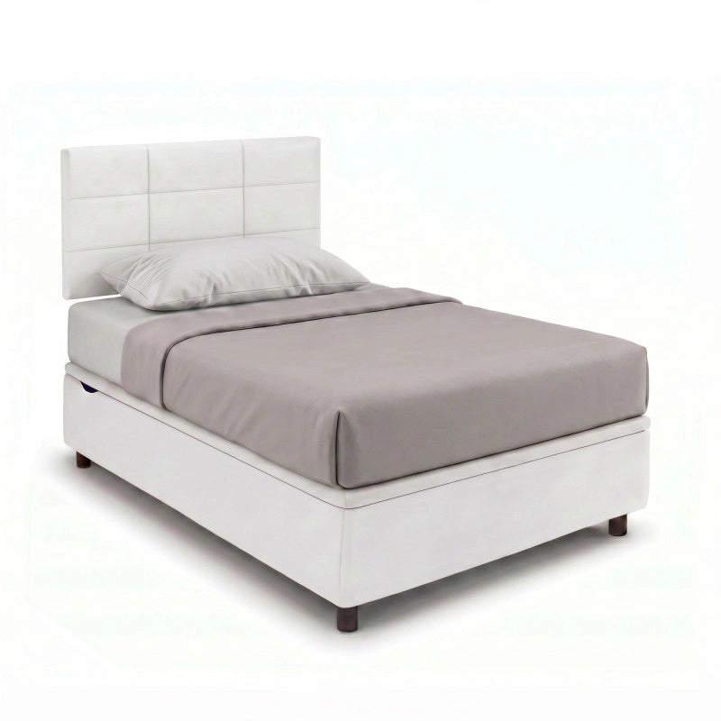 Letto imbottito Singolo 80x200 cm Square - Bianco,Similpelle,Contenitore