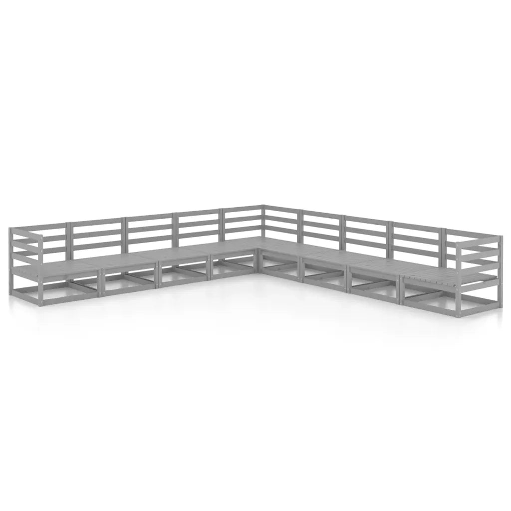 Set Divani da Giardino 9 pz Grigi in Legno Massello di Pino cod mxl 37612