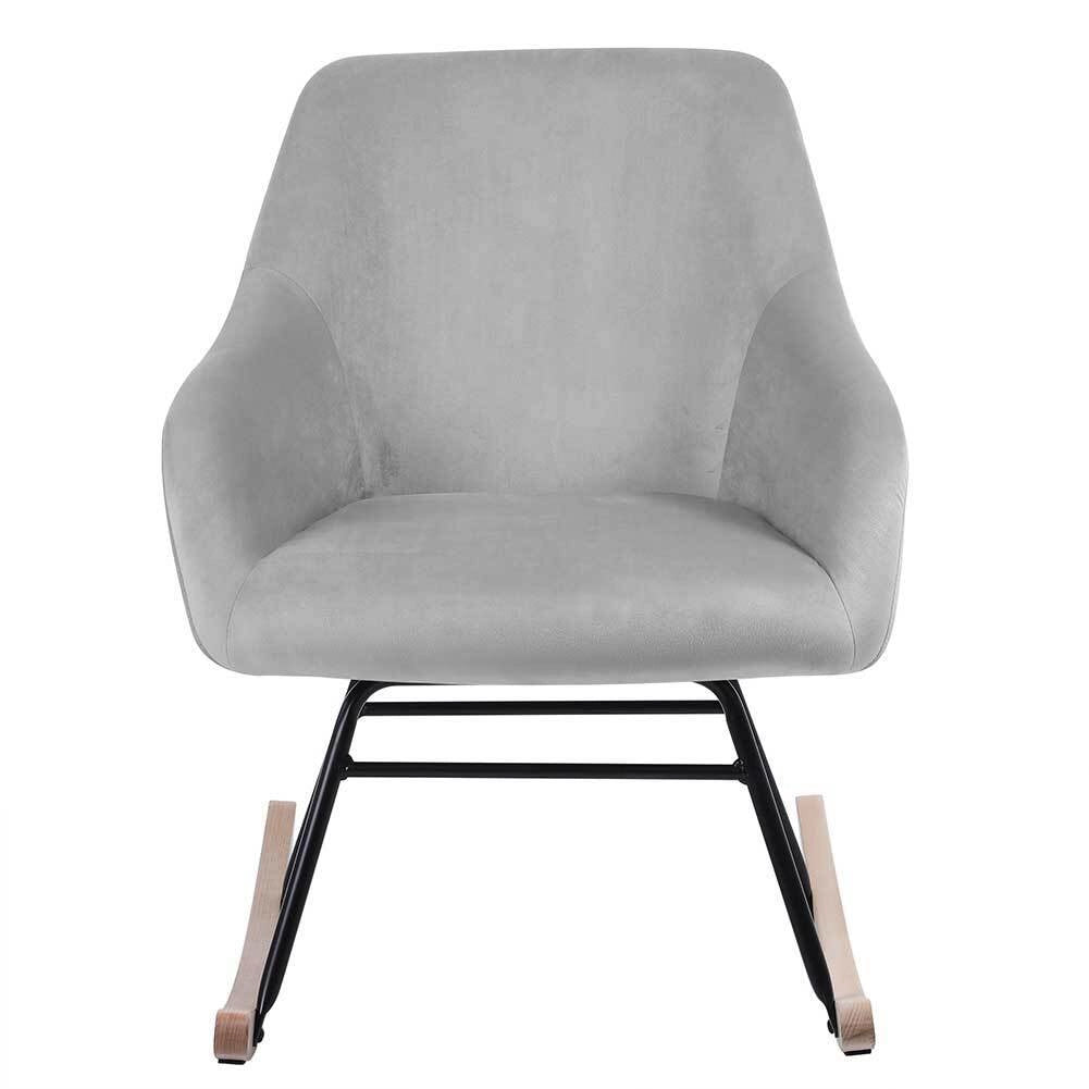 Poltrona Sedia Dondolo Relax Tessuto e Metallo Imbottita Design Moderno Grigio