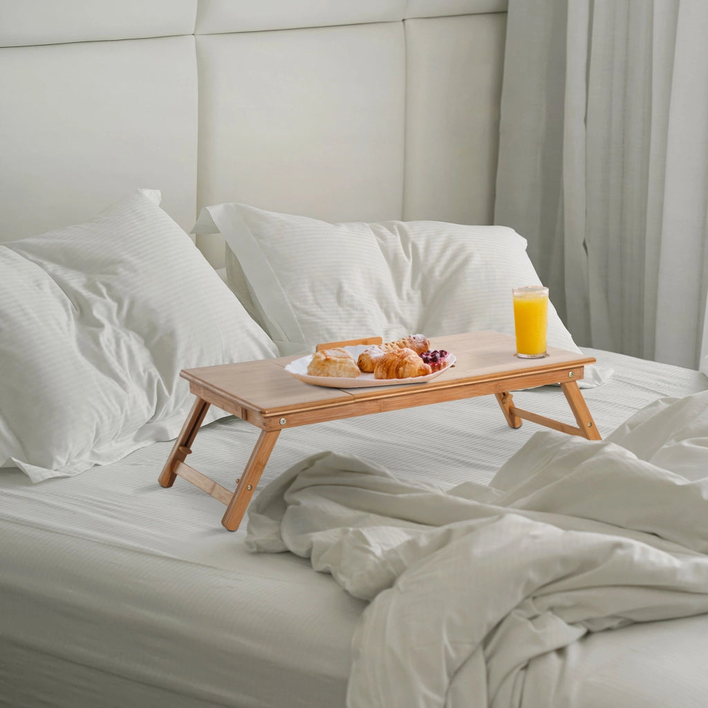 Tavolino da Letto per PC Pieghevole e Inclinabile con Cassetto. 72x35x22-30. Colore Legno