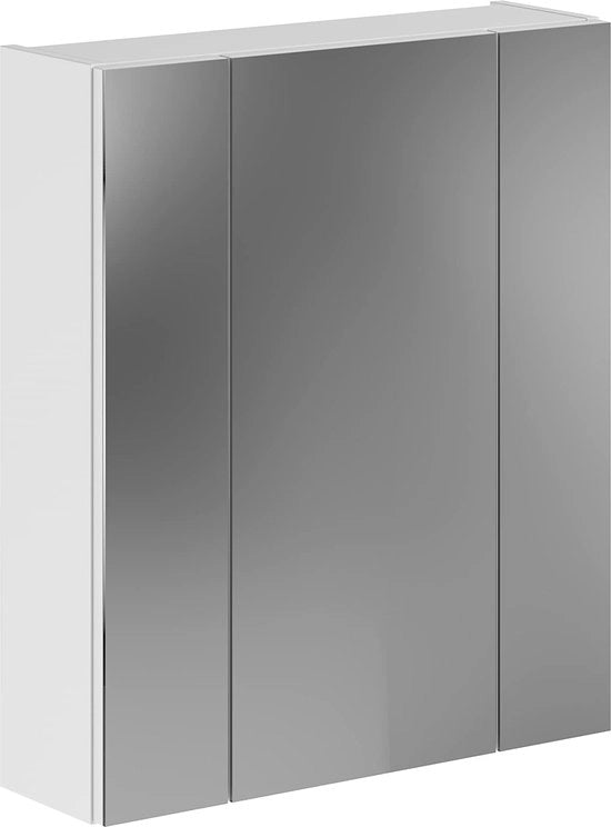 Specchio per bagno in legno - Bianco lucido - Mobile da parete - Certificato FSC - 60cm x 70cm x 18cm