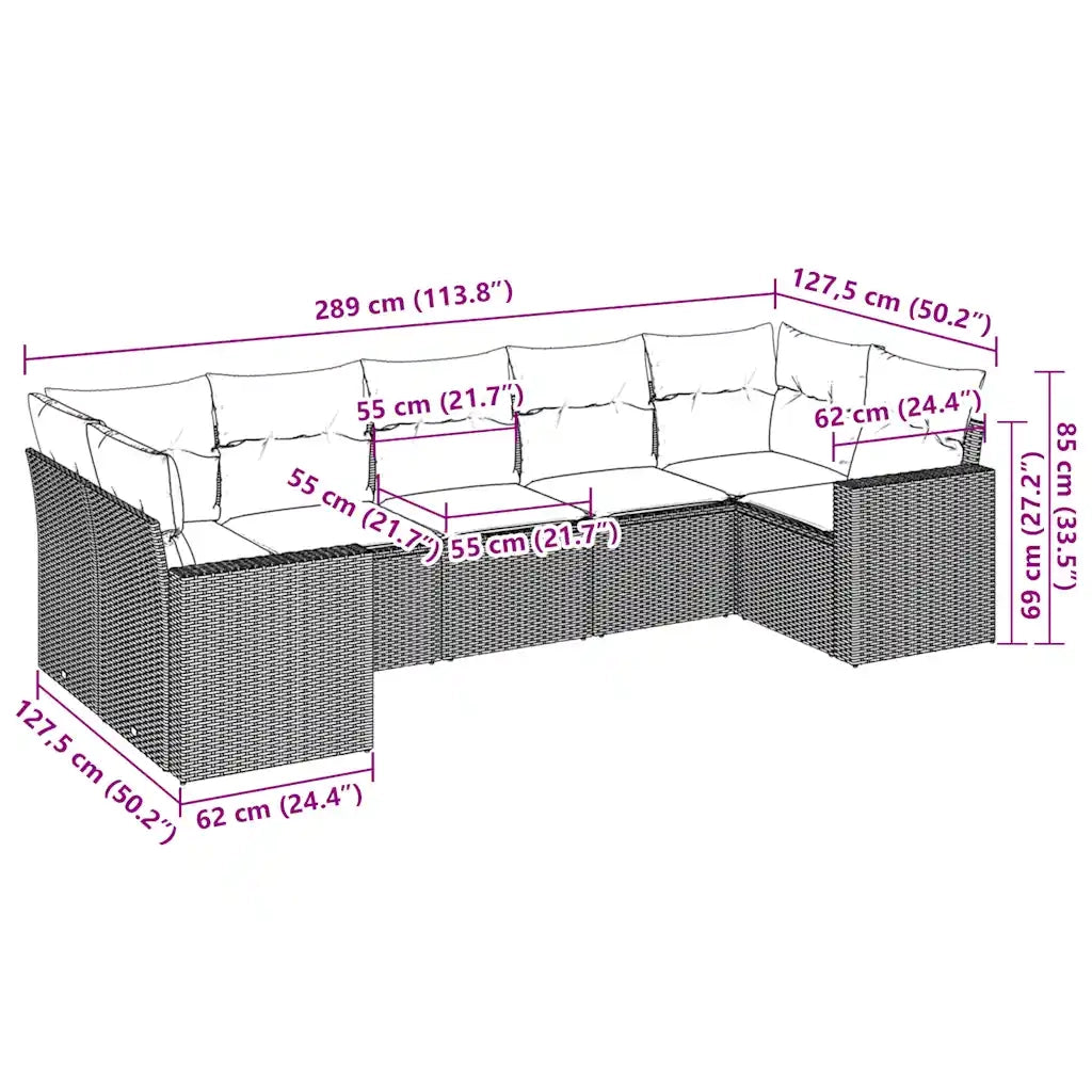 Set Divani da Giardino 7 pz con Cuscini Marrone in Polyrattan 3219383