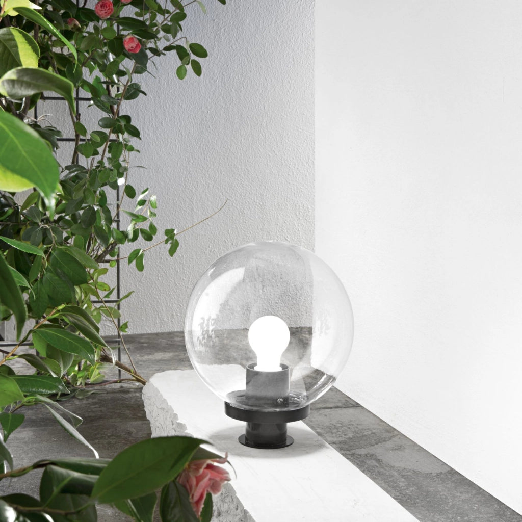 LUMETTO POLLY SFERA TRASPARENTE MONTATURA NERA 1 LUCE ATTACCO E27 IP44 30X31CM