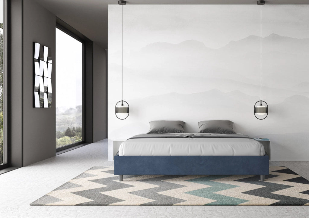 Letto Matrimoniale Extra Large Sommier 200x200 cm con Rete e Contenitore Azelia Blu