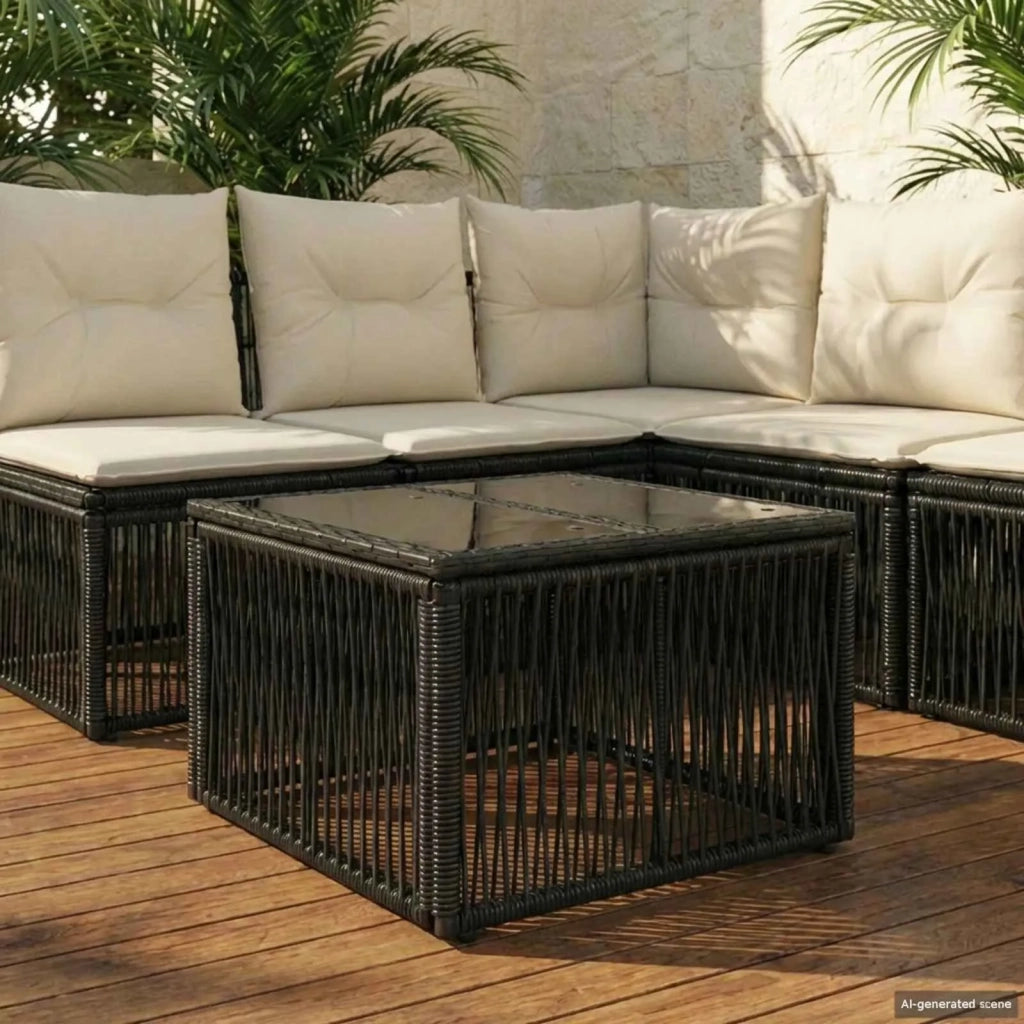 Tavolo da Giardino Nero 55 x 55 x 37 cm Rattan PE e Vetro 42035133