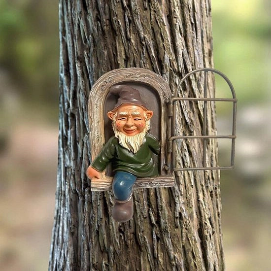 Decorazione di giardino divertente in forma di gatto di legno con rivestimento impermeabile