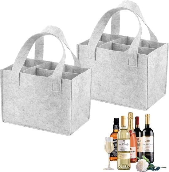Due borse in vinile per bottiglie di vino - adatte per 6 bottiglie - borse da uomo e per bicicletta per feste, viaggi e picnic - grigio moderno