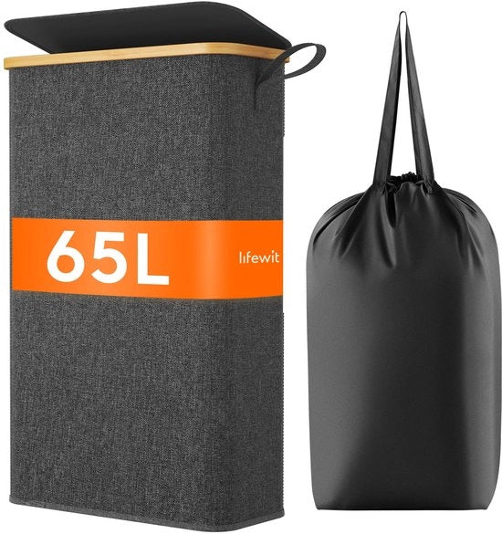 Wasmachine compatta 65L con coperchio, lavatrice compatta pieghevole con sacco di lavaggio, lavatrice in bambù con maniglia portatile per appartamento, studentato e caravan, nero