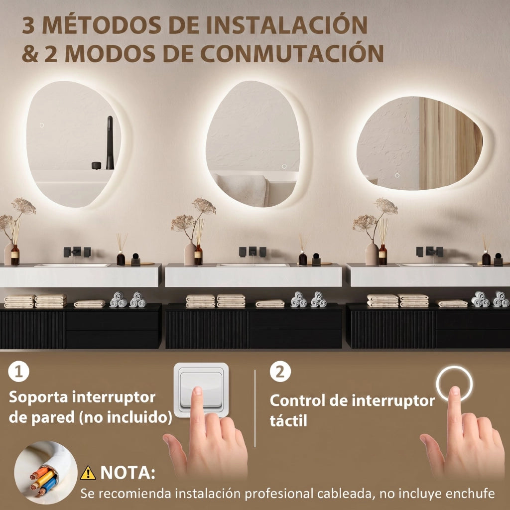 Specchio da Bagno con Luce LED ¨C zephmum ¨C 70x50 cm, Bianco, Antivaho