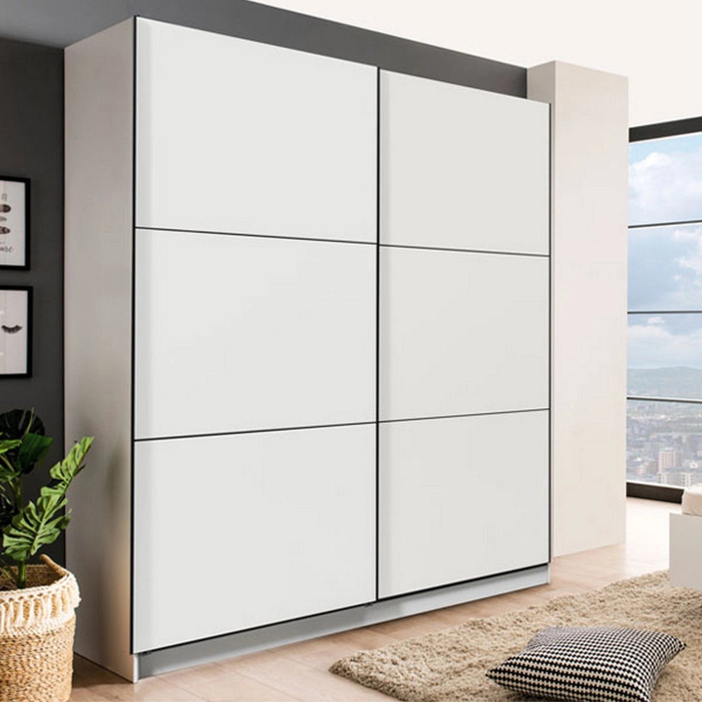 Armadio Camera da Letto Piateda, Guardaroba Grande 8 Ripiani, 217x210h cm Bianco Opaco