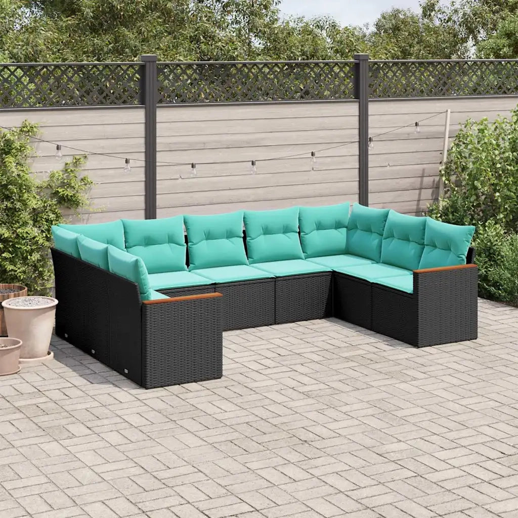 Set Divani da Giardino 9 pz con Cuscini Nero in Polyrattan 3226274