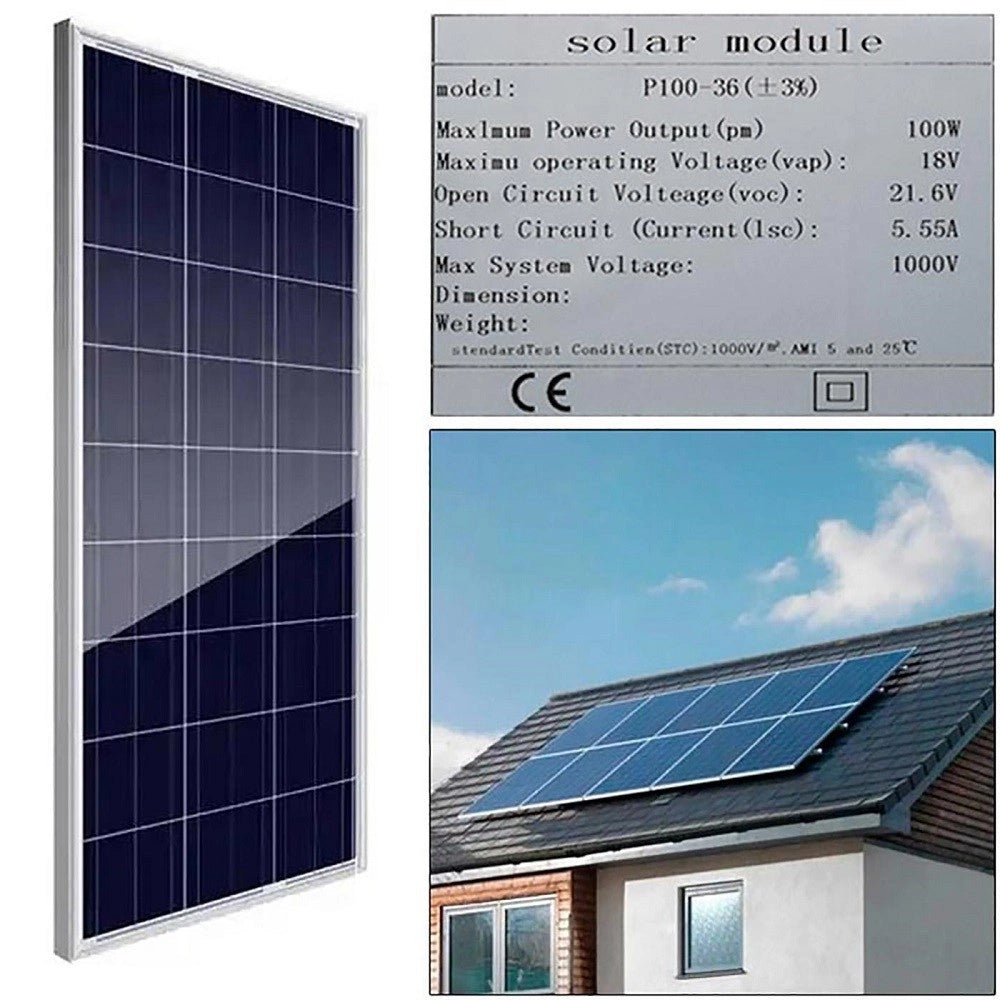 Trade Shop - Set 4pz Pannello Per Energia Solare Fotovoltaico Policristallino 100w 18v Batteria -