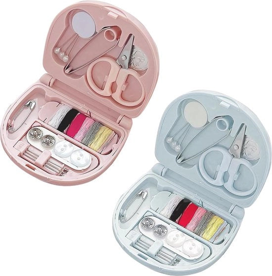 Kit di cucito portatile - Accessori per cucito DIY - Mini punti da cucire per viaggio per uso domestico (Blu/Rosso)