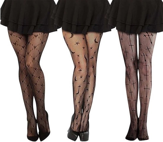 Tre paia di calze a rete, nere per donne, moda, calze sexy, alta elasticità, per maschera, cosplay (nere), Nere, Unico taglio