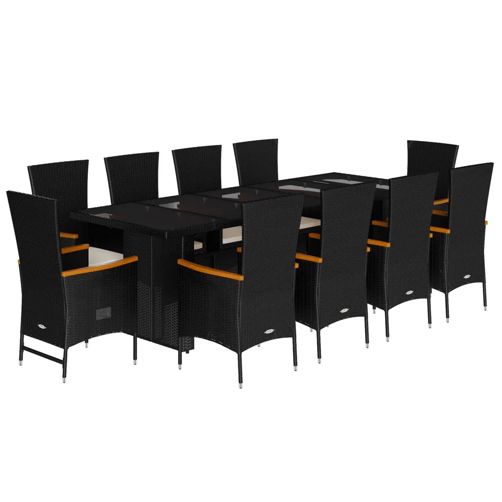 Set da Pranzo da Giardino 11 pz con Cuscini in Polyrattan Nero