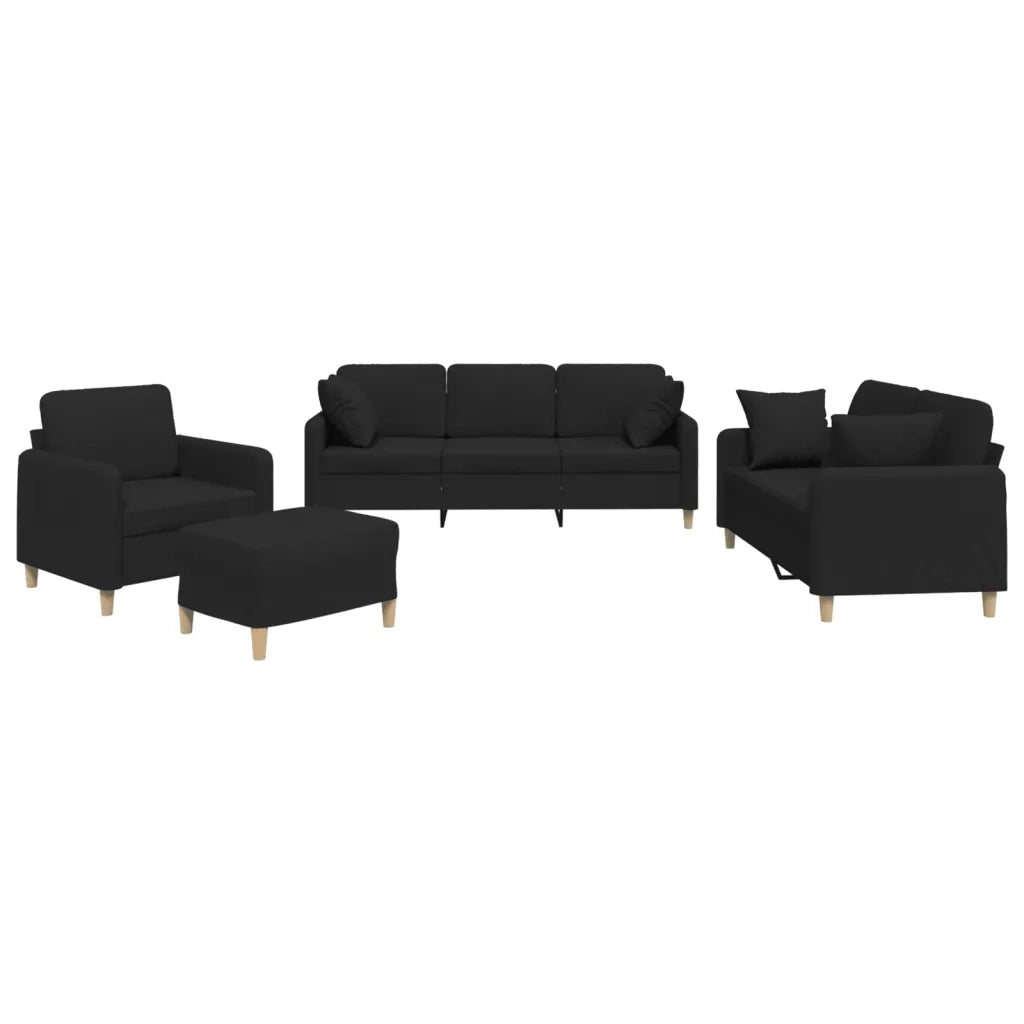 Set Divani 4 pz con Cuscini Nero in Tessuto