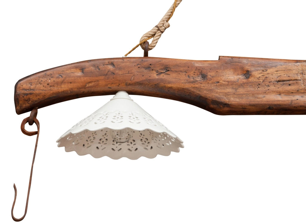 Biscottini Giogo lampadario in legno massello di tiglio finitura noce Made in Italy