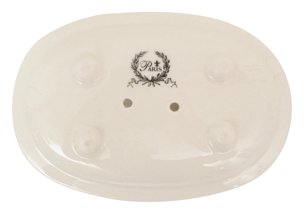 Biscottini Porta saponetta svuota tasche in porcellana bianca decorata "Le Bain Paris" L15xPR10xH6 cm