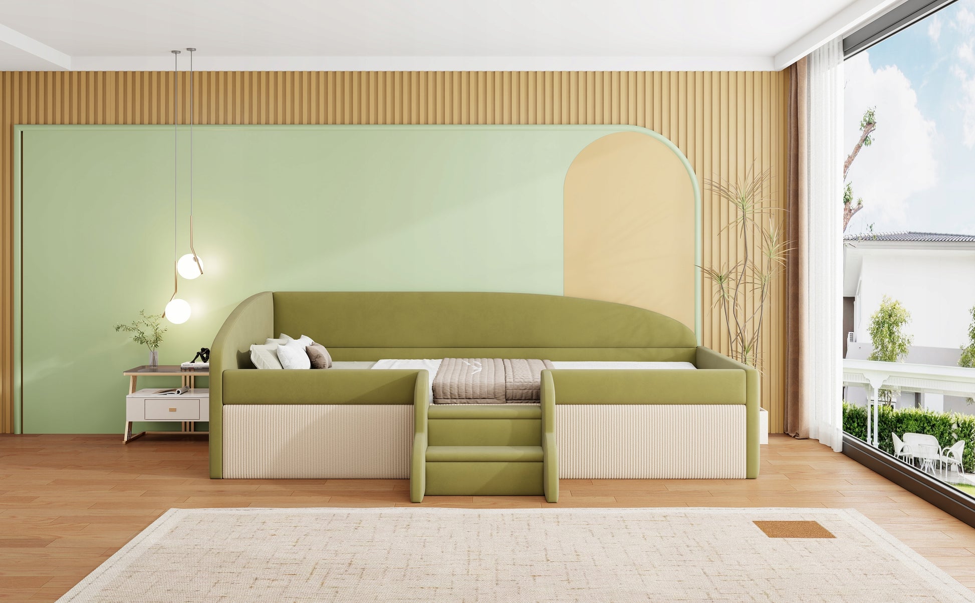 Letto imbottito 90x190 - Xylo - Verde scuro crema