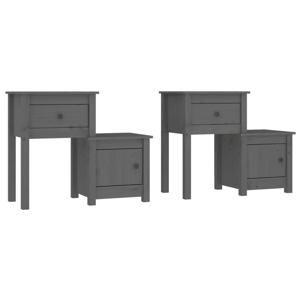 Comodini 2 pz Grigi 79,5x38x65,5 cm in Legno Massello di Pino 814544