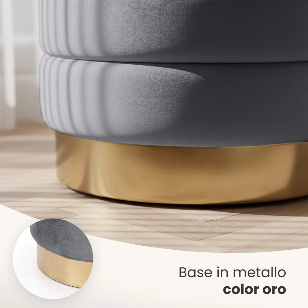 Pouf contenitore cilindrico in velluto 40 cm LUNA Grigio Scuro