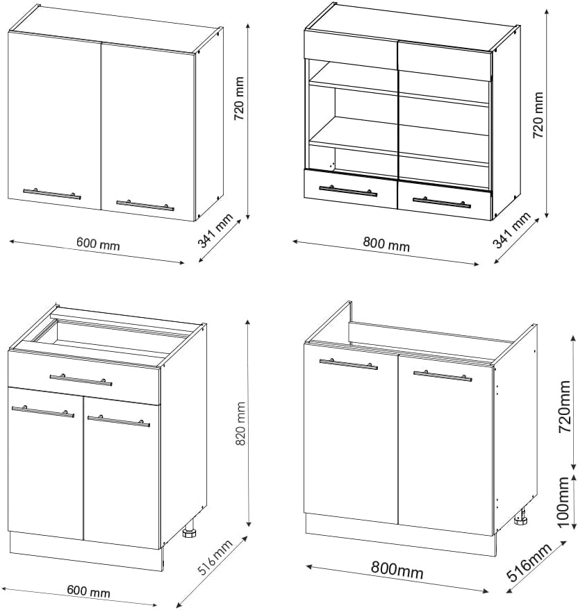Cucina completa Fame-Line, Quercia dorata/antracite, 140 cm senza piano di lavoro, adatto per la combinazione individuale con altri moduli