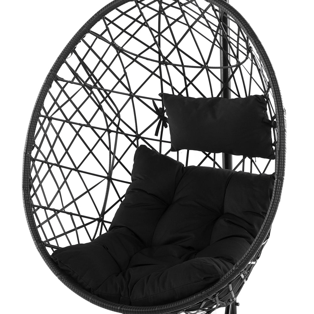 Sedia sospesa poltrona pensile in rattan sintetico con supporto Nero altalena a forma di uovo in vimini rustico Boho