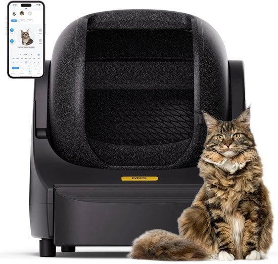 Casa per Gatti Aperto Design 89,5L Grande Cassetta Automatica per Gatti con Tappeto, Protezione Integrata per Multipli Gatti / Controllo App Personalizzato / Eliminazione Odori (Nero)