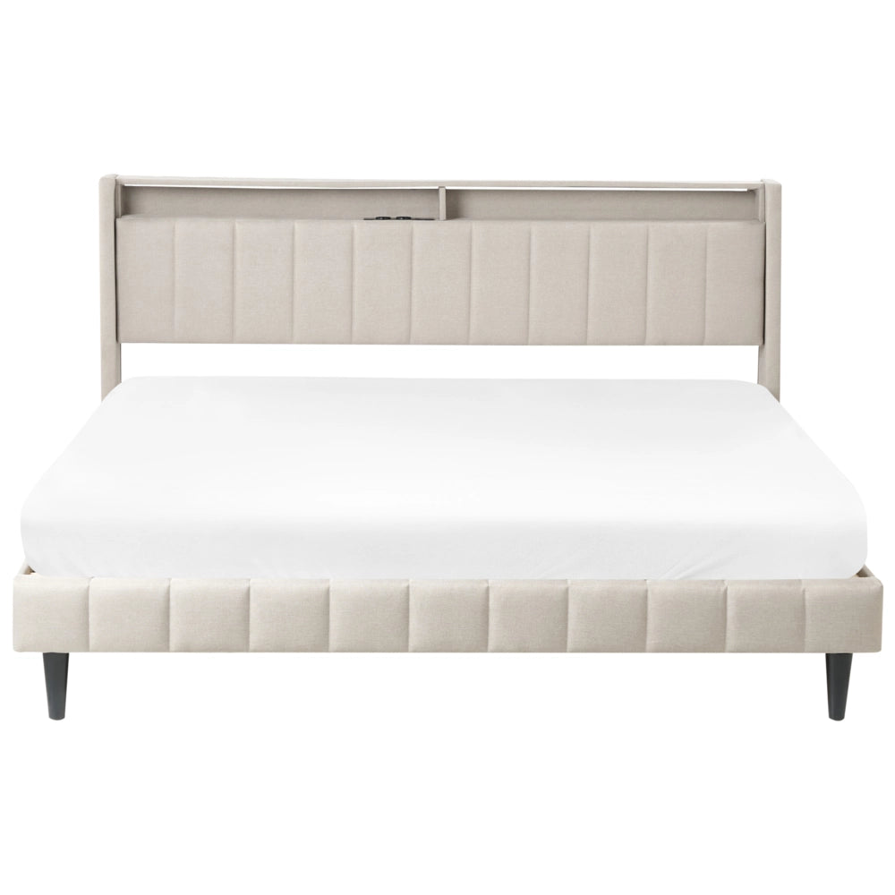 Letto matrimoniale LED Beige Tessuto EU Super King Size 180 x 200 cm Testiera imbottita con porta USB Desing moderno