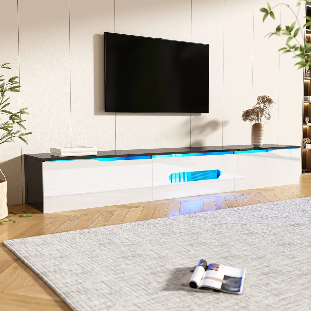 Mobile porta TV moderno con LED a 16 colori, tre ante con cerniere ammortizzate, nero bianco 180 × 35 × 30 cm